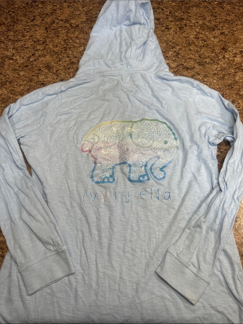 ivory ella Light Blue Slub Knit Long Sleeve Tshirt with Hood Large